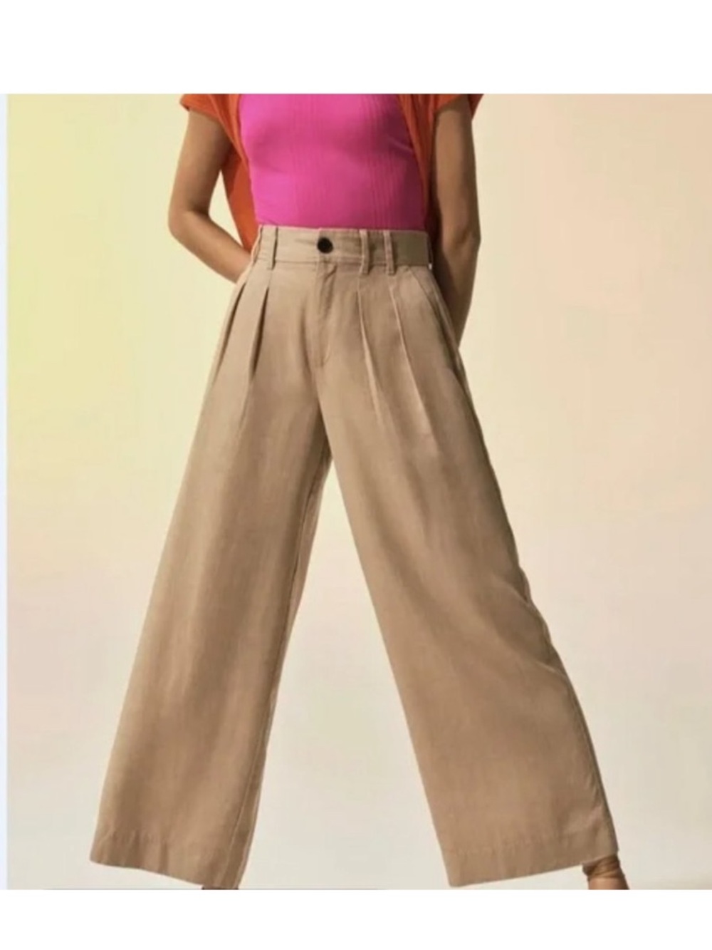 Banana Republic HIGH-RISE WIDE-LEG PLEATED ANKLE PANT 4 Khaki